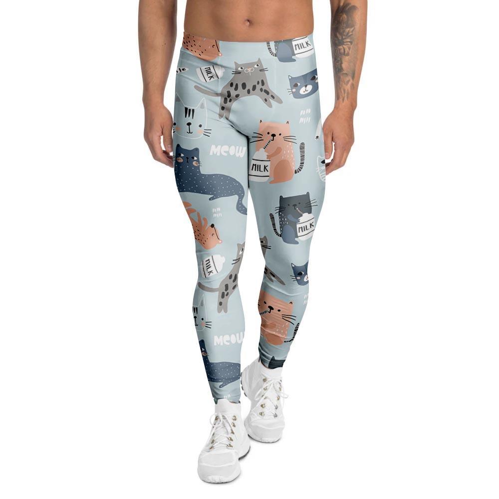 Meow Meow Cat Print Men's Leggings-grizzshop