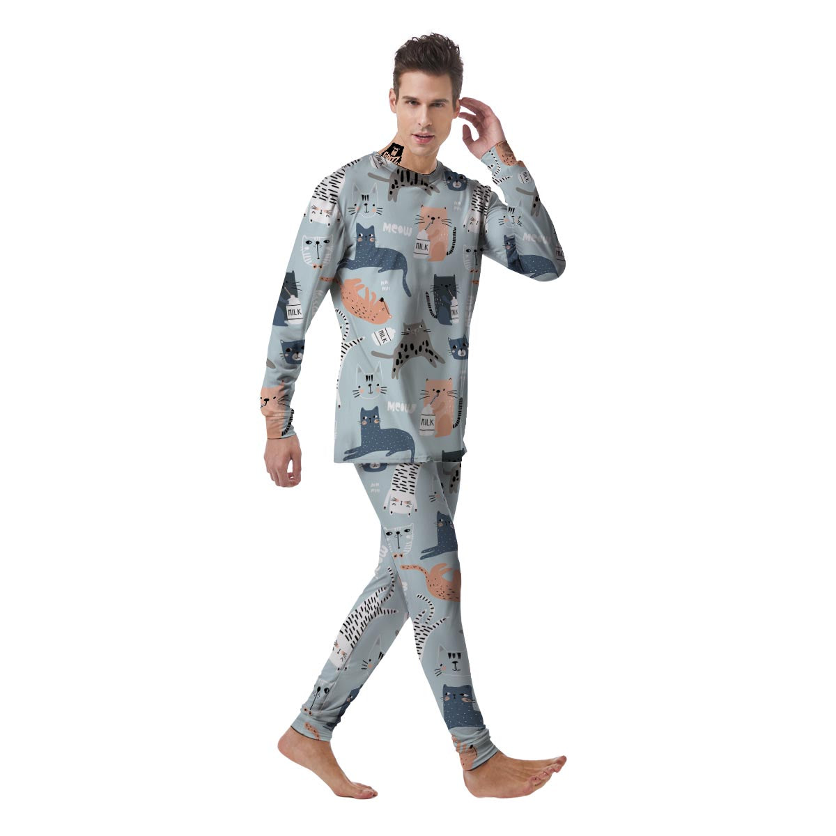 Meow Meow Cat Print Men's Pajamas-grizzshop