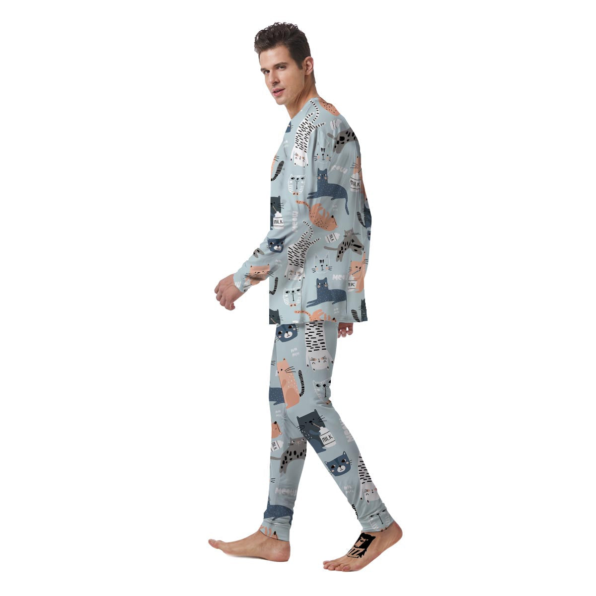 Meow Meow Cat Print Men's Pajamas-grizzshop