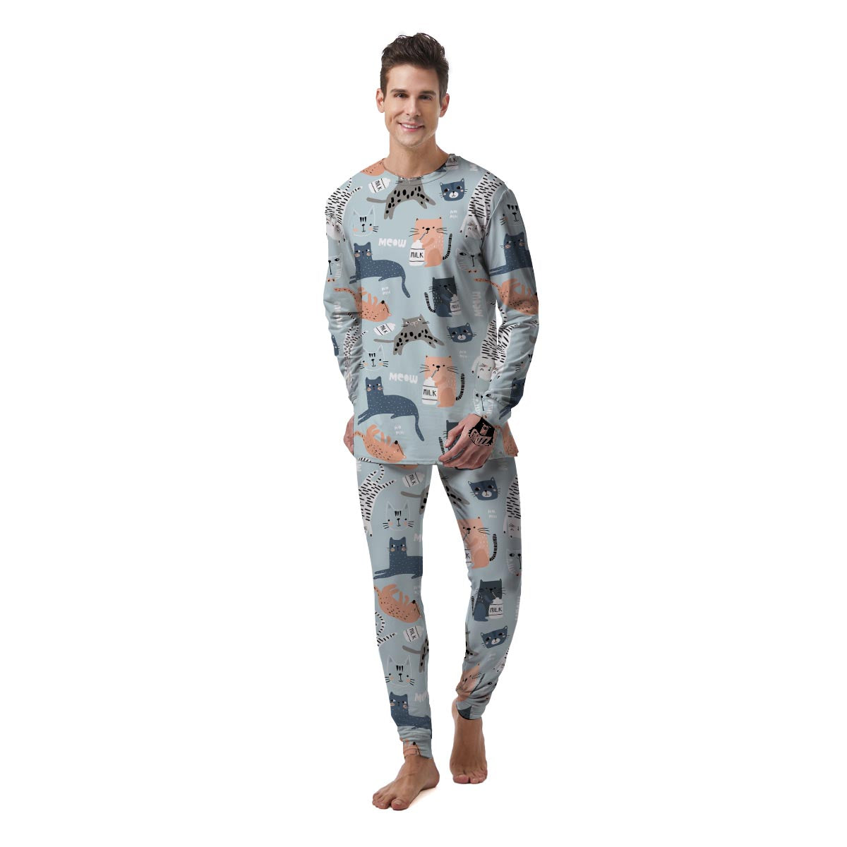 Meow Meow Cat Print Men's Pajamas-grizzshop