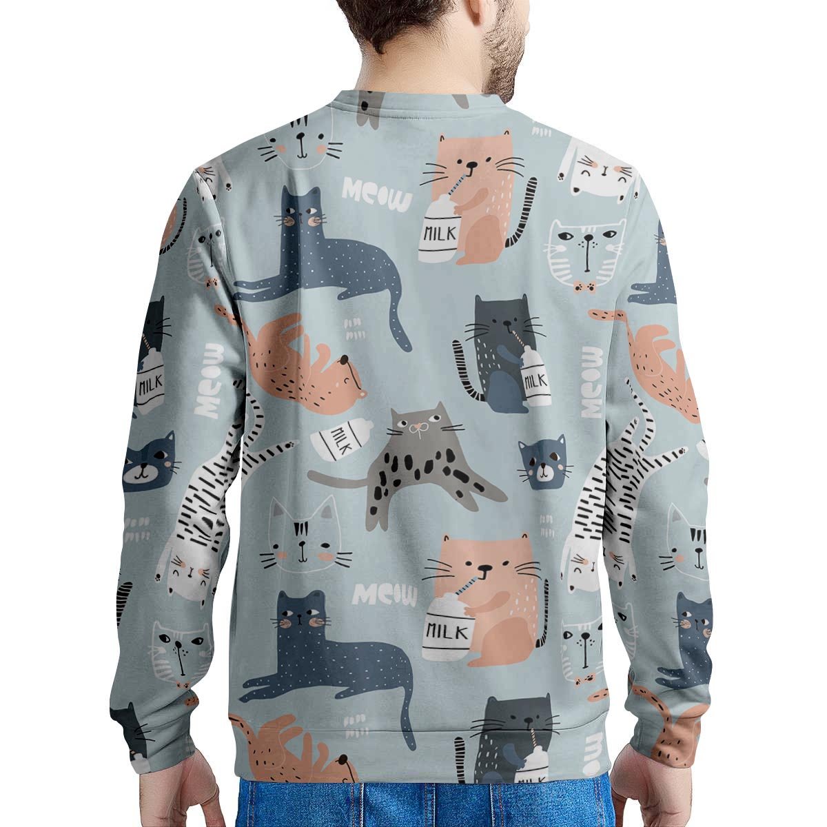 Meow Meow Cat Print Men's Sweatshirt-grizzshop