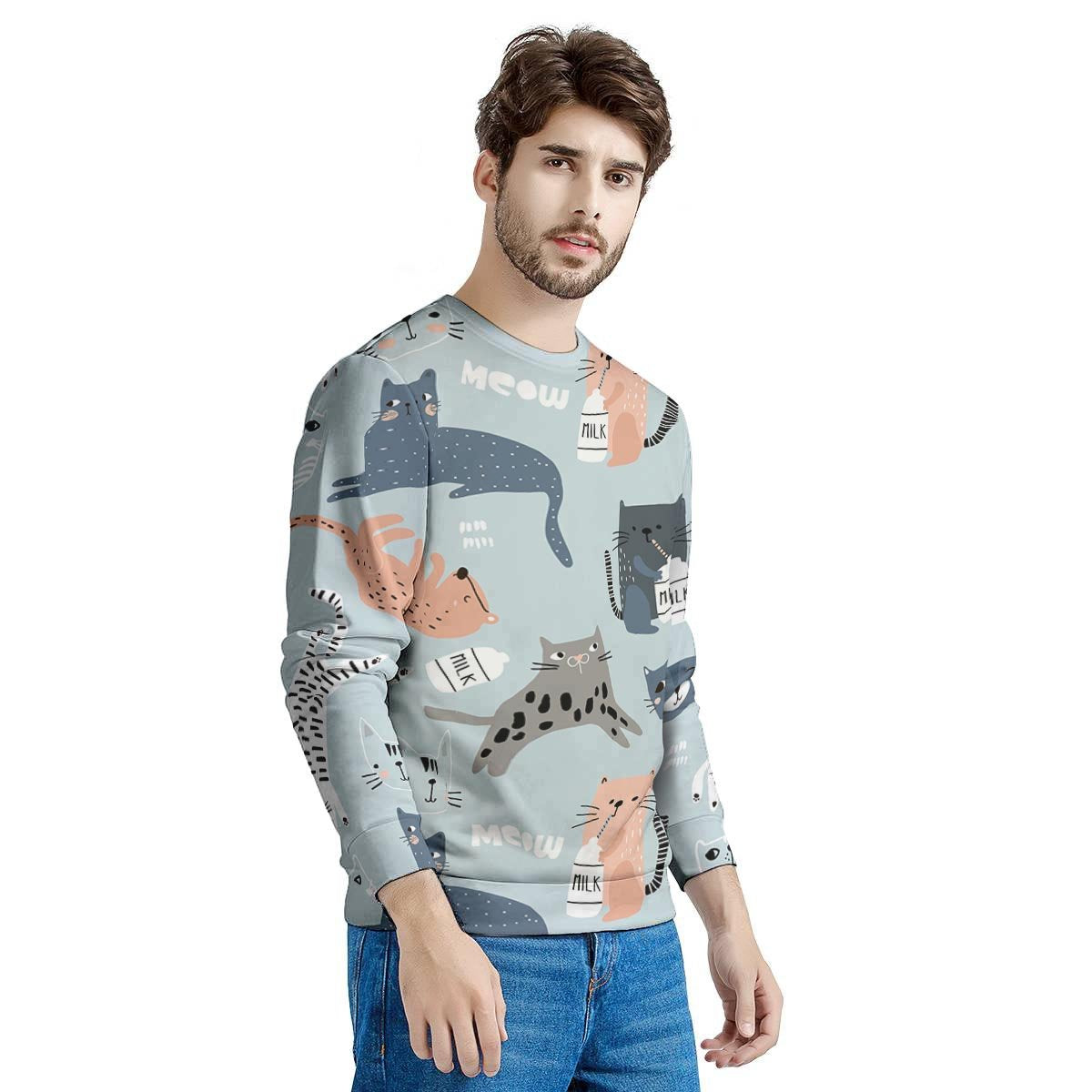 Meow Meow Cat Print Men's Sweatshirt-grizzshop