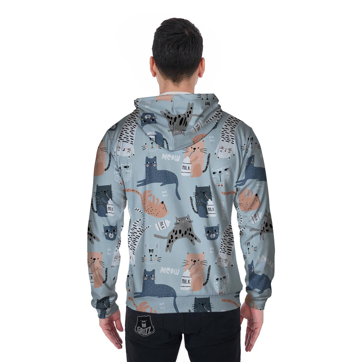 Meow Meow Cat Print Men's Zip Up Hoodie-grizzshop
