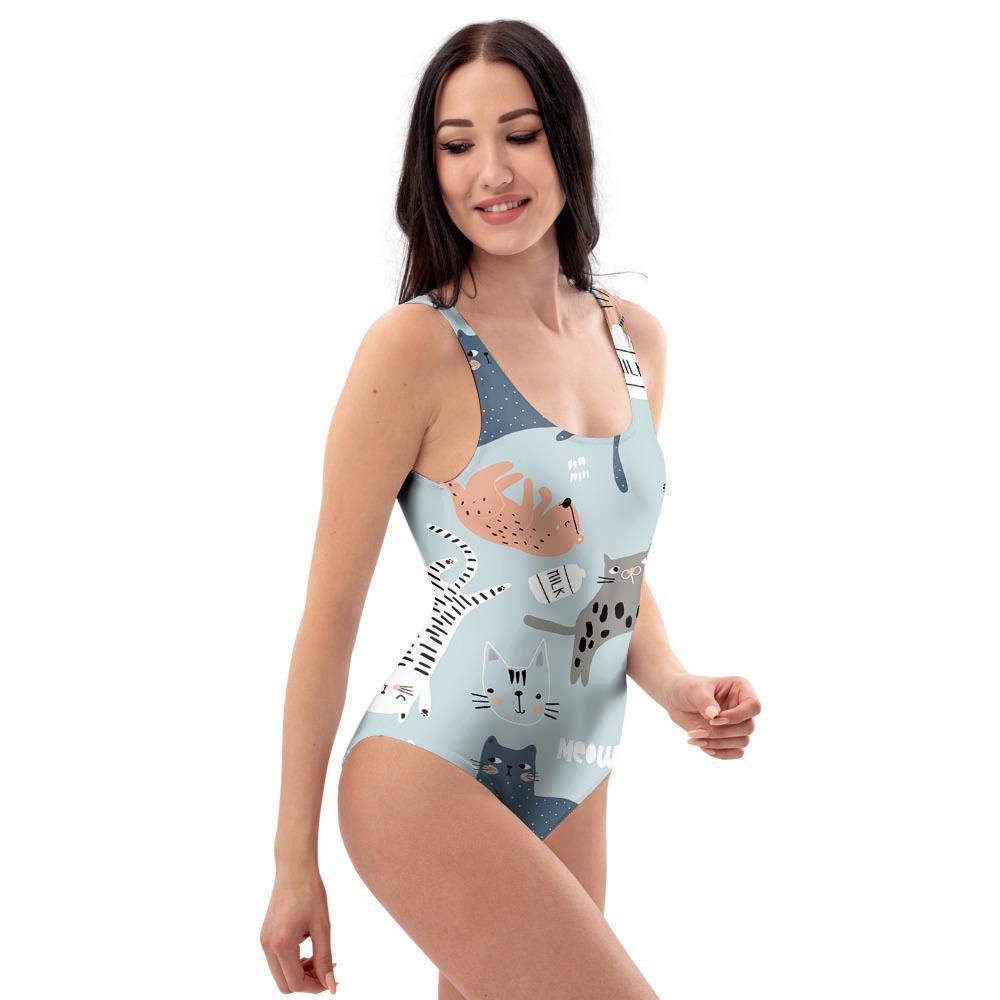 Meow Meow Cat Print One Piece Swimsuite-grizzshop