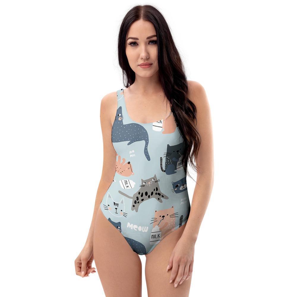 Meow Meow Cat Print One Piece Swimsuite-grizzshop