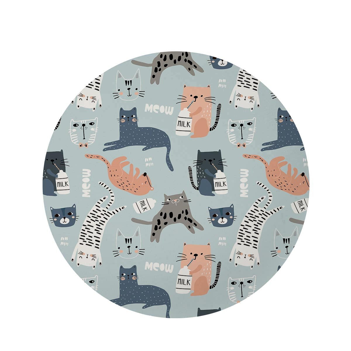 Meow Meow Cat Print Round Rug-grizzshop