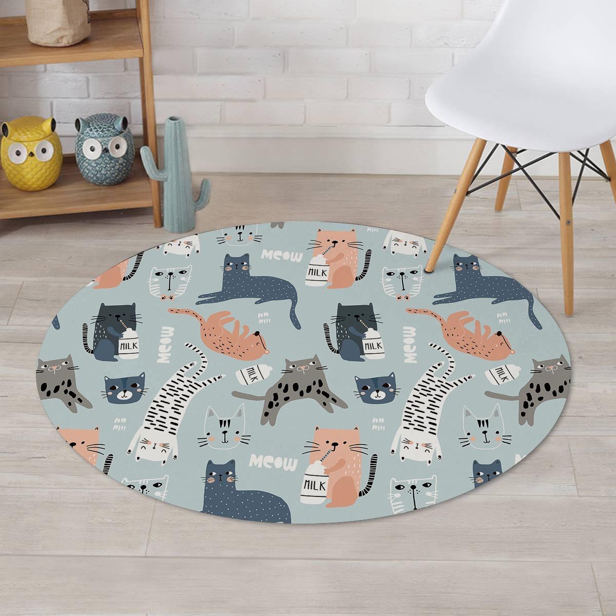 Meow Meow Cat Print Round Rug-grizzshop