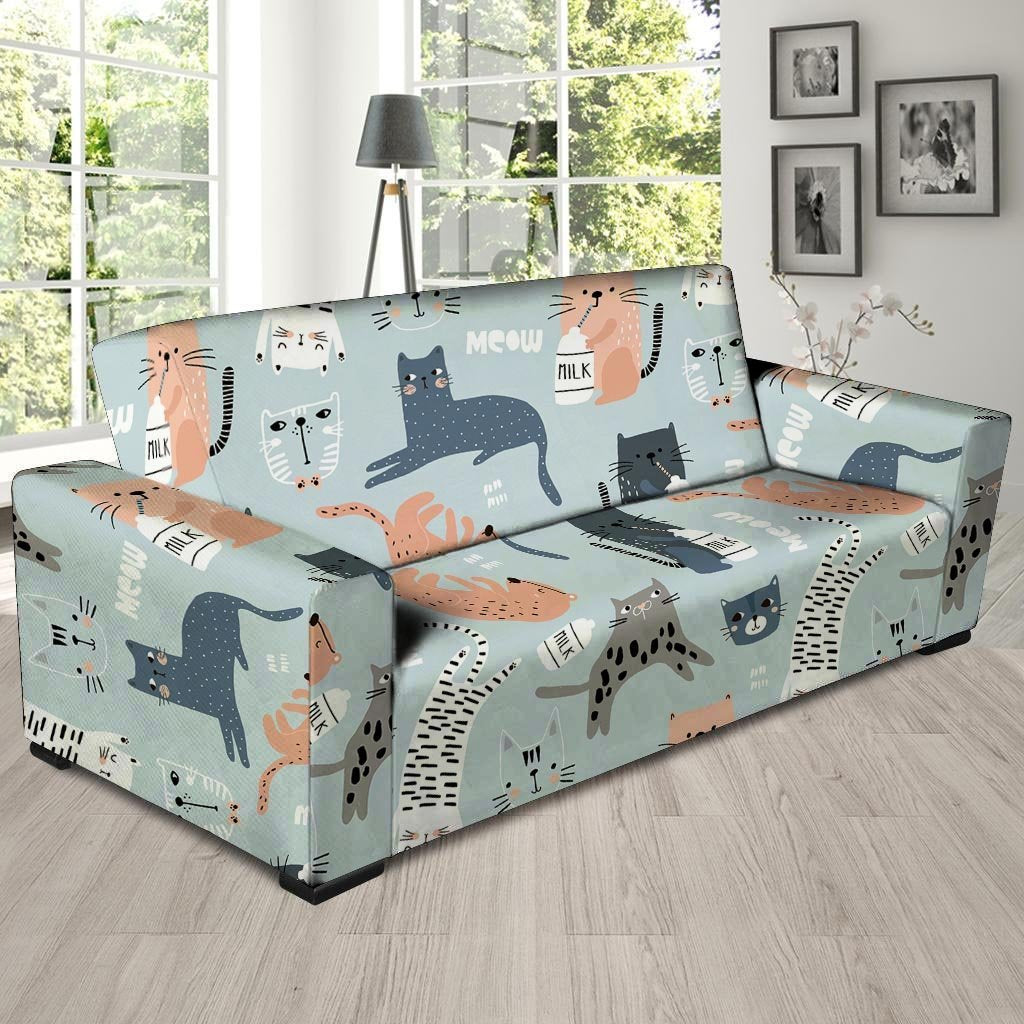 Meow Meow Cat Print Sofa Cover-grizzshop