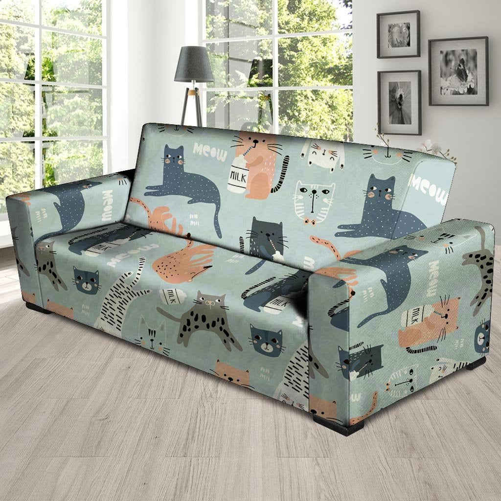 Meow Meow Cat Print Sofa Cover-grizzshop