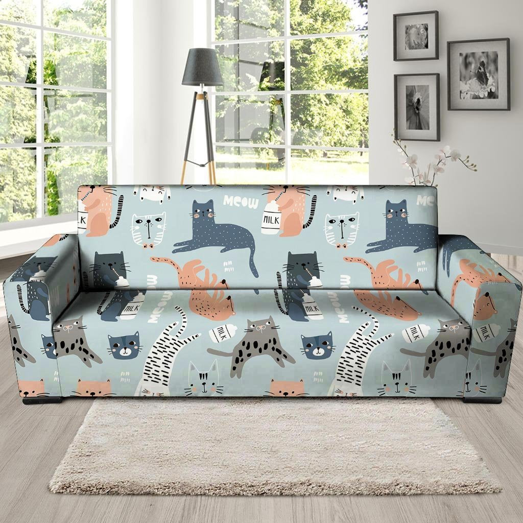 Meow Meow Cat Print Sofa Cover-grizzshop