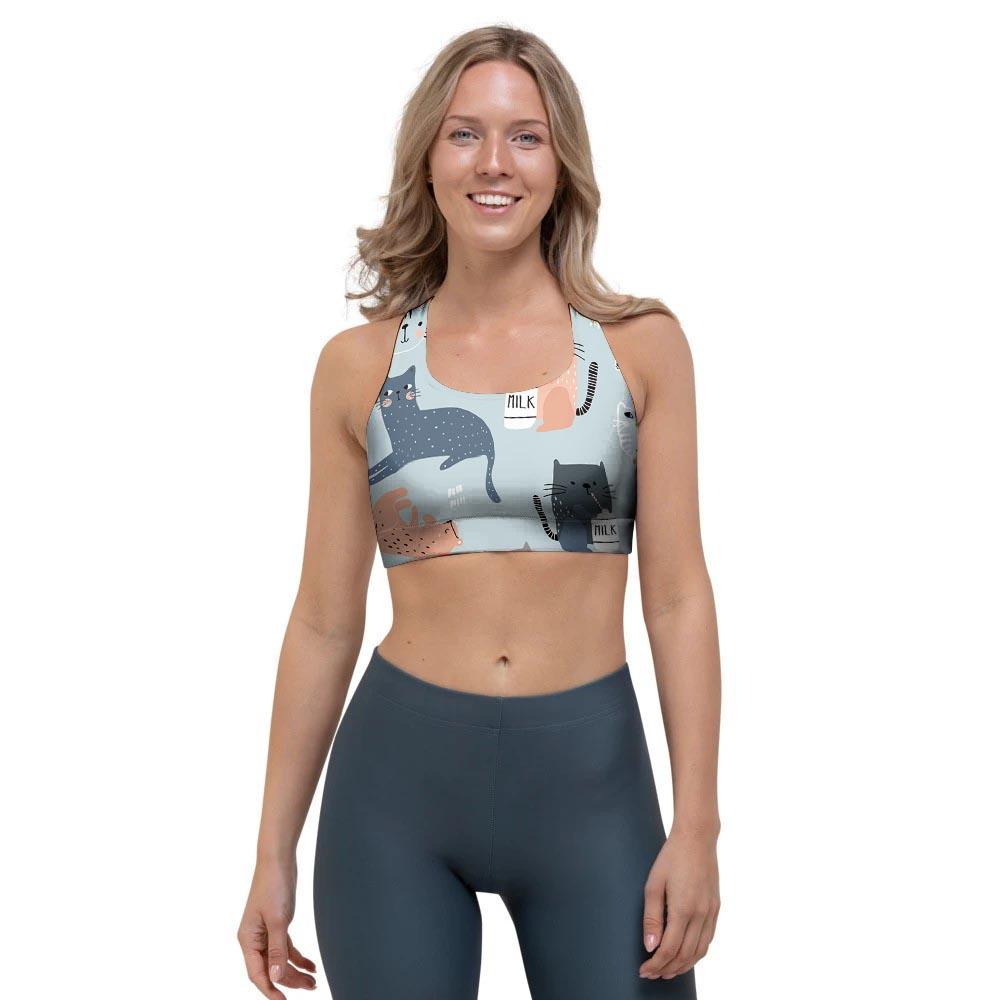 Meow Meow Cat Print Sports Bra-grizzshop