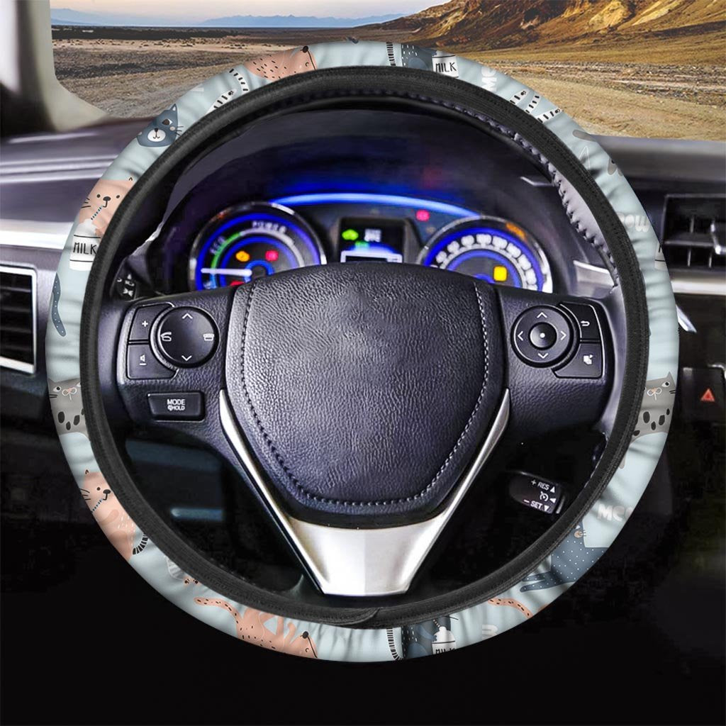 Meow Meow Cat Print Steering Wheel Cover-grizzshop