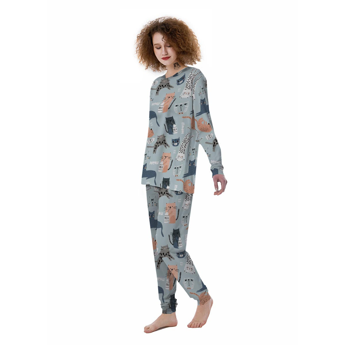 Meow Meow Cat Print Women's Pajamas-grizzshop