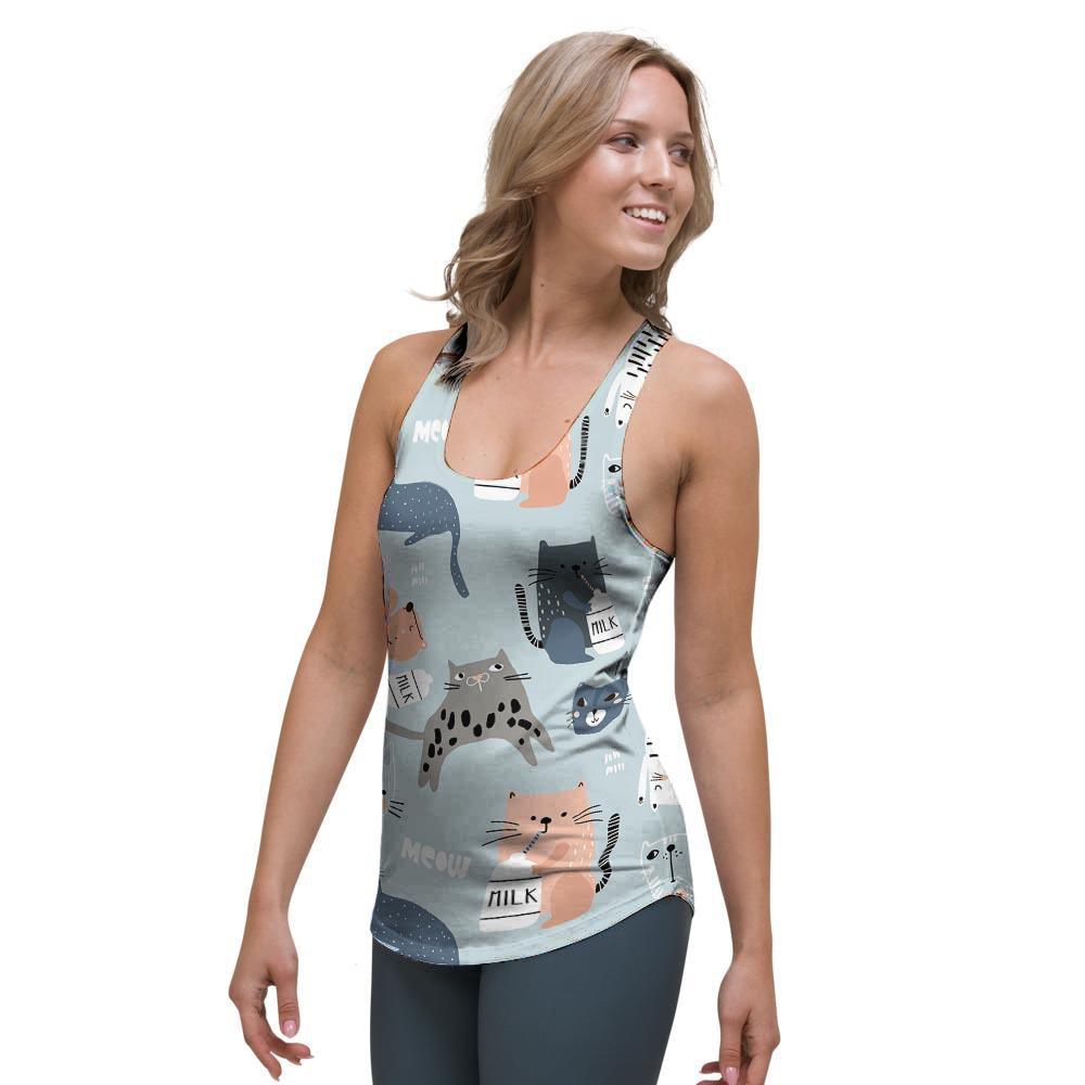 Meow Meow Cat Print Women's Racerback Tank Top-grizzshop