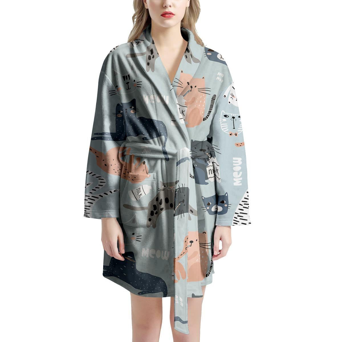 Meow Meow Cat Print Women's Robe-grizzshop