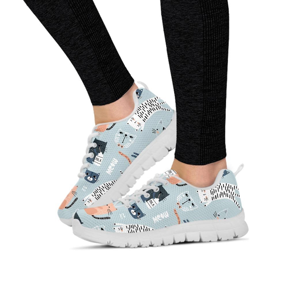 Meow Meow Cat Print Women's Sneakers-grizzshop