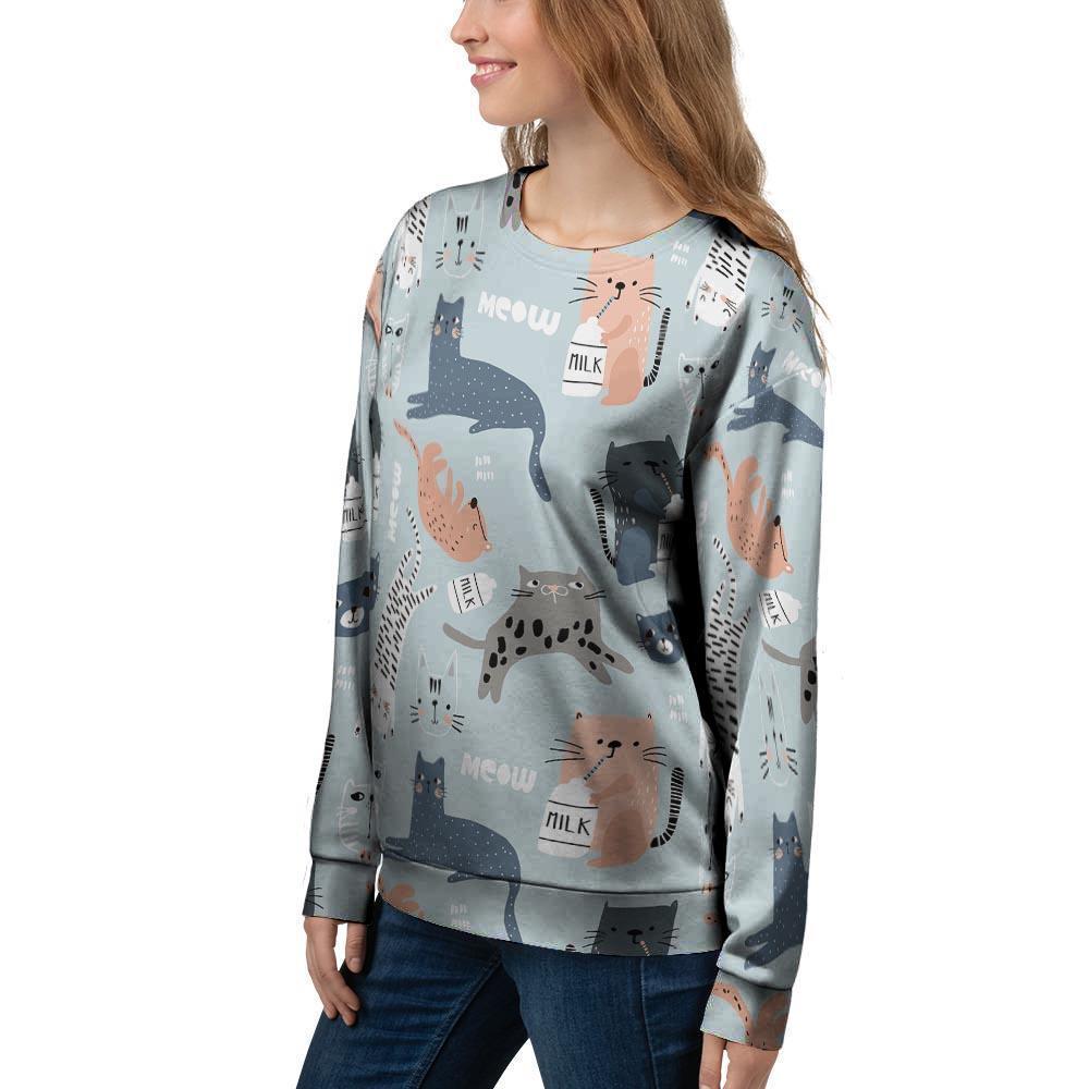 Meow Meow Cat Print Women's Sweatshirt-grizzshop