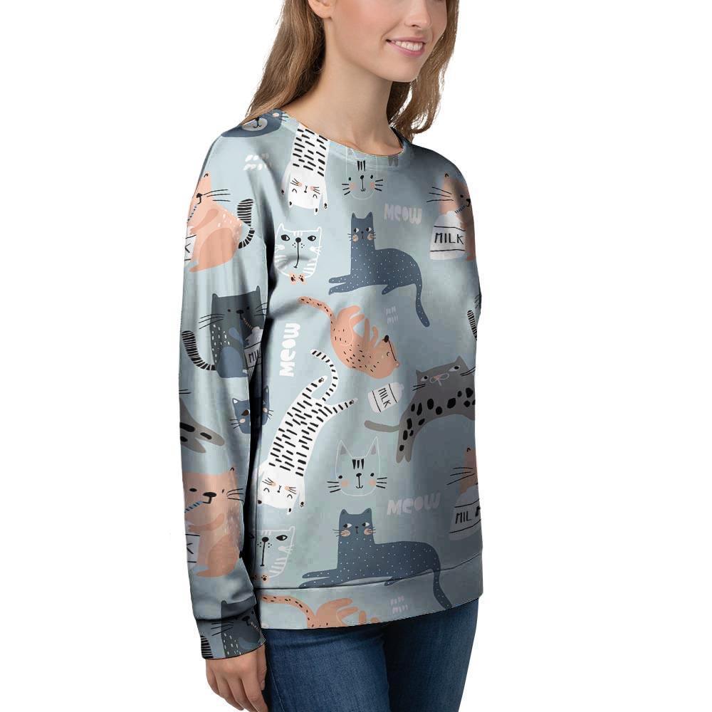 Meow Meow Cat Print Women's Sweatshirt-grizzshop