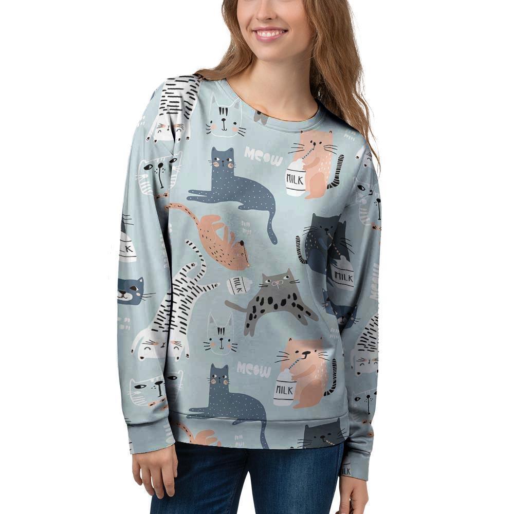 Meow Meow Cat Print Women's Sweatshirt-grizzshop