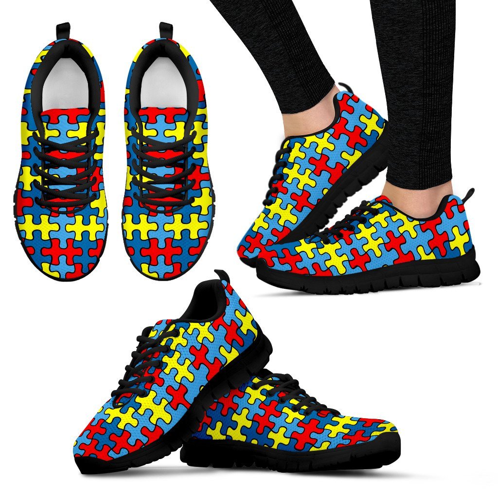 Merchandise Autism Awareness Pattern Print Black Sneaker Shoes For Men Women-grizzshop