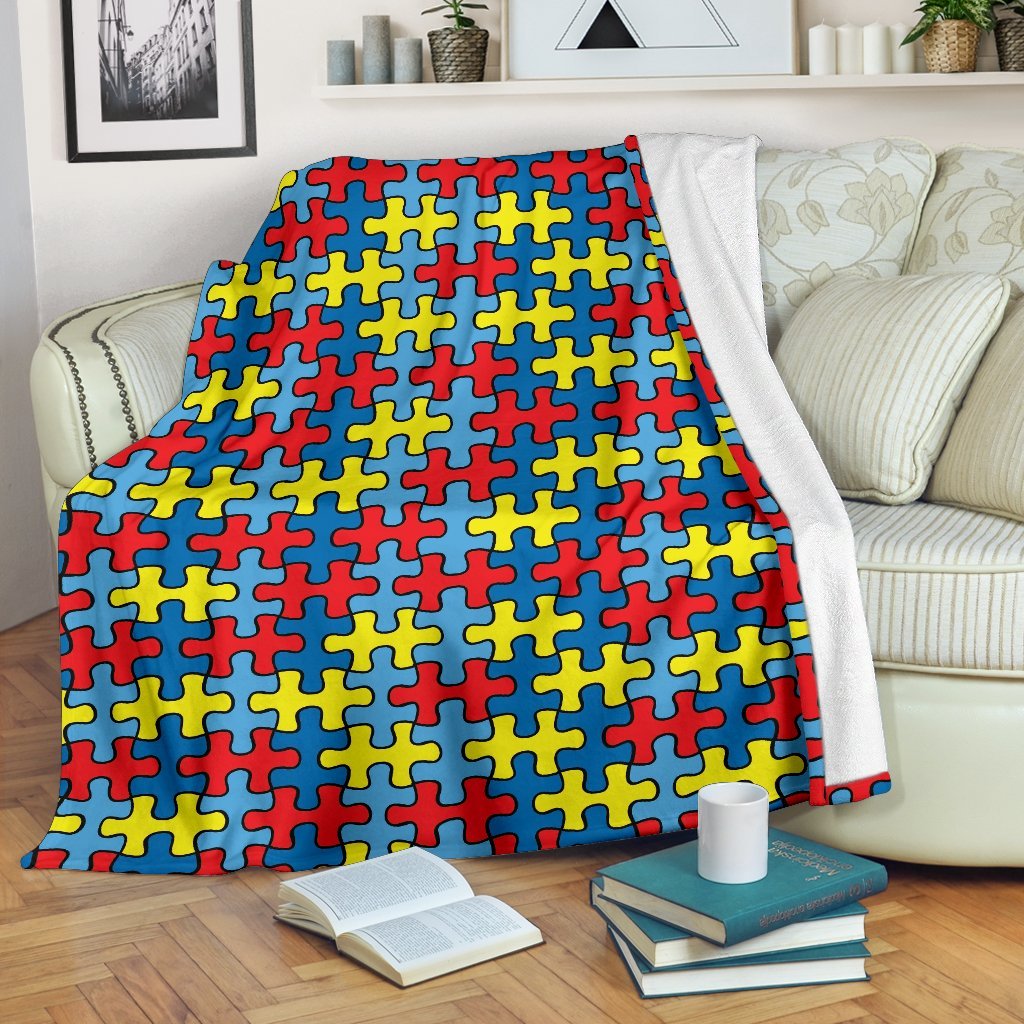 Merchandise Autism Awareness Pattern Print Blanket-grizzshop