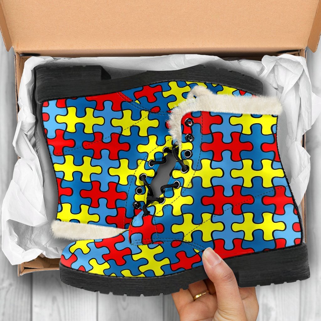 Merchandise Autism Awareness Pattern Print Comfy Winter Boots-grizzshop