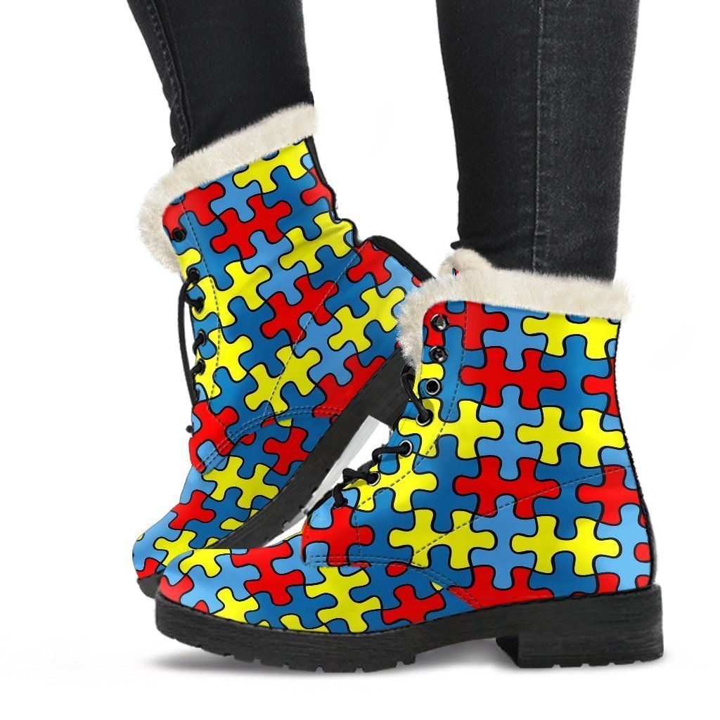 Merchandise Autism Awareness Pattern Print Comfy Winter Boots-grizzshop