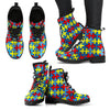Merchandise Autism Awareness Pattern Print Men Women Leather Boots-grizzshop