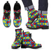 Merchandise Autism Awareness Pattern Print Men Women Leather Boots-grizzshop