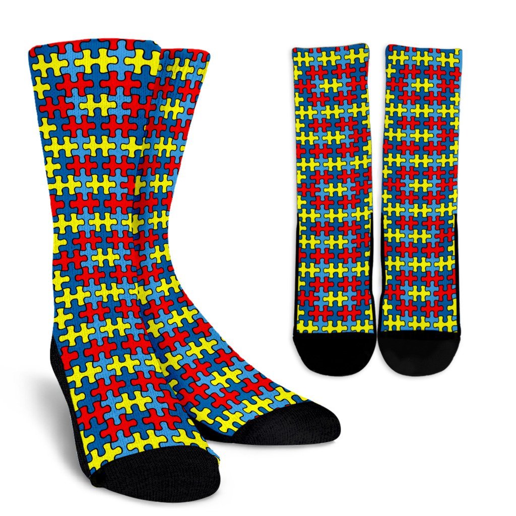 Merchandise Autism Awareness Pattern Print Unisex Crew Socks-grizzshop