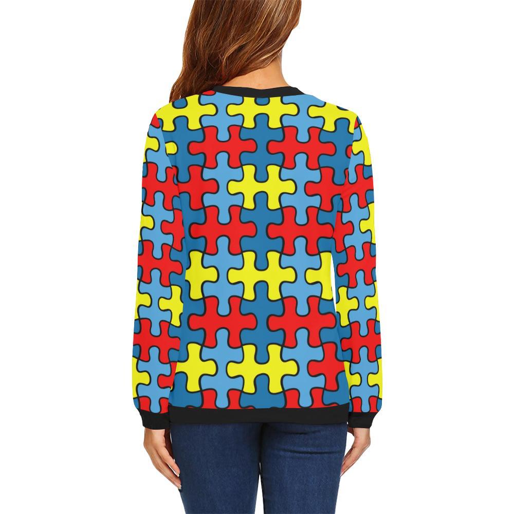 Merchandise Autism Awareness Pattern Print Women Crewneck Sweatshirt-grizzshop