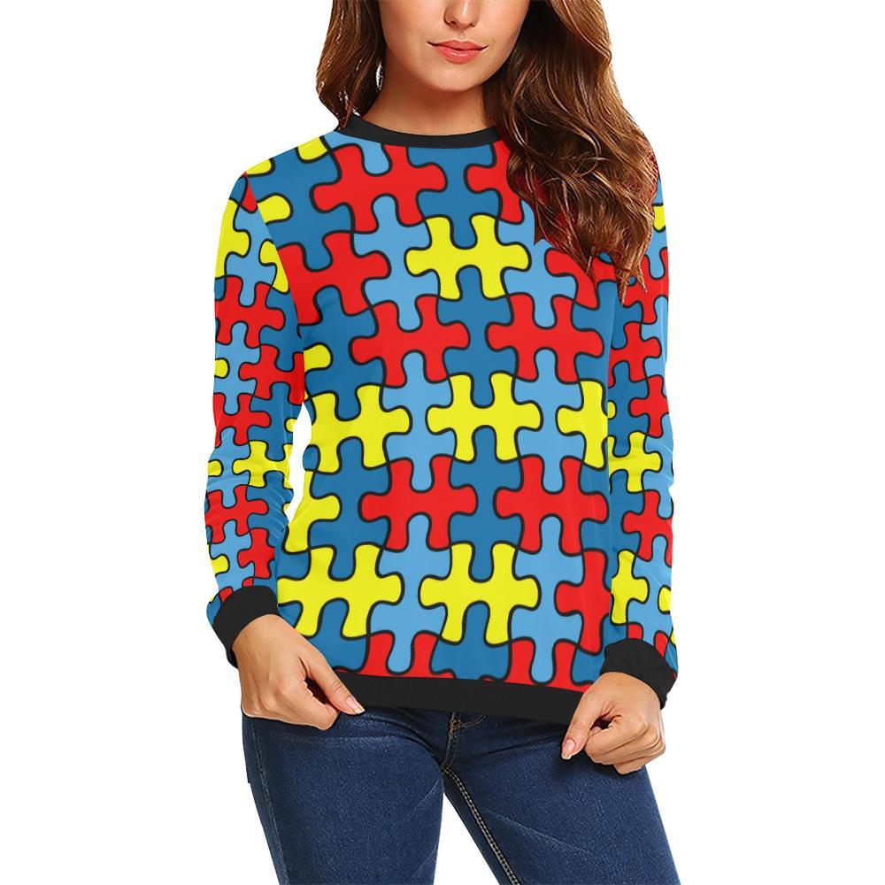 Merchandise Autism Awareness Pattern Print Women Crewneck Sweatshirt-grizzshop