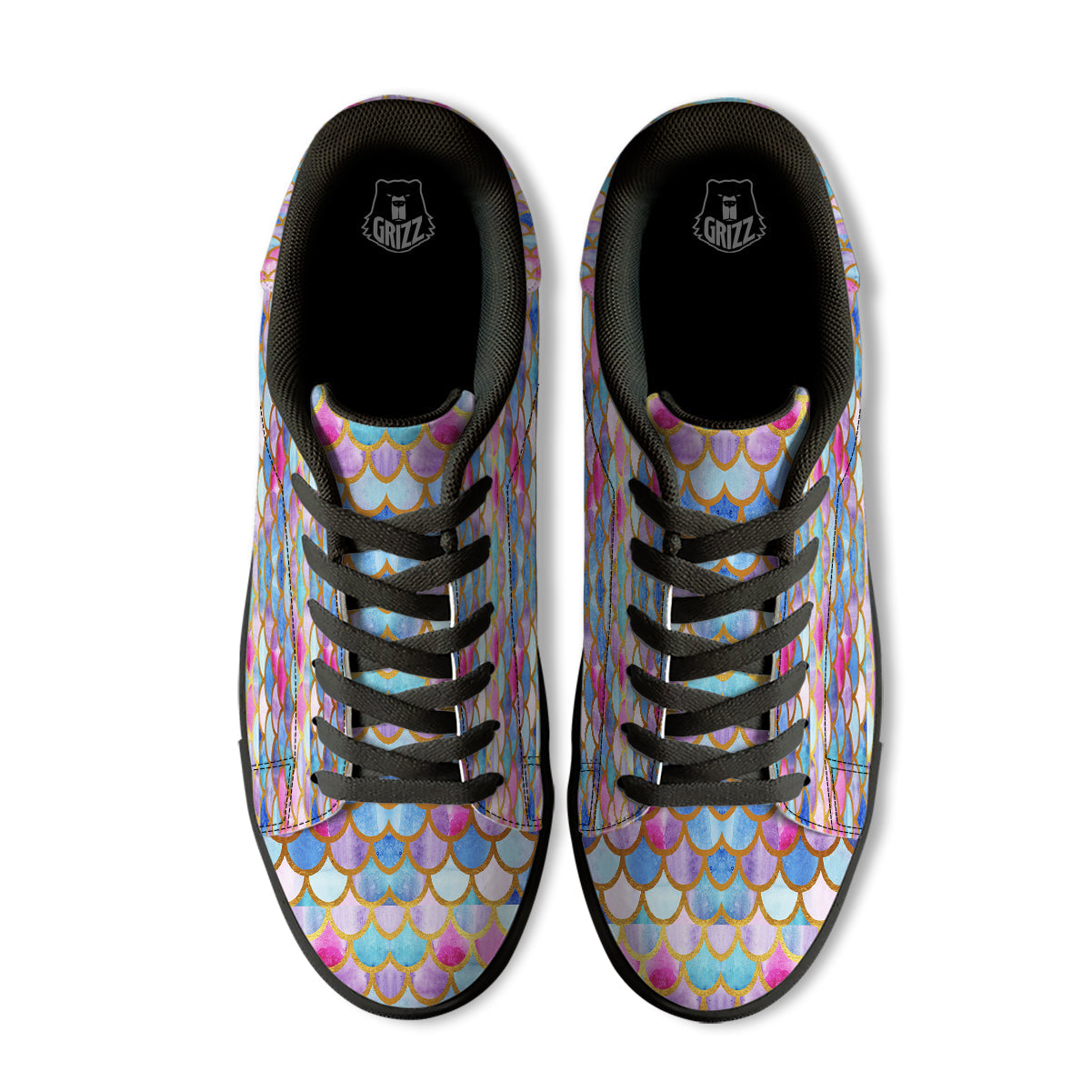Mermaid Colorful Print Pattern Black Low Top Sneakers-grizzshop