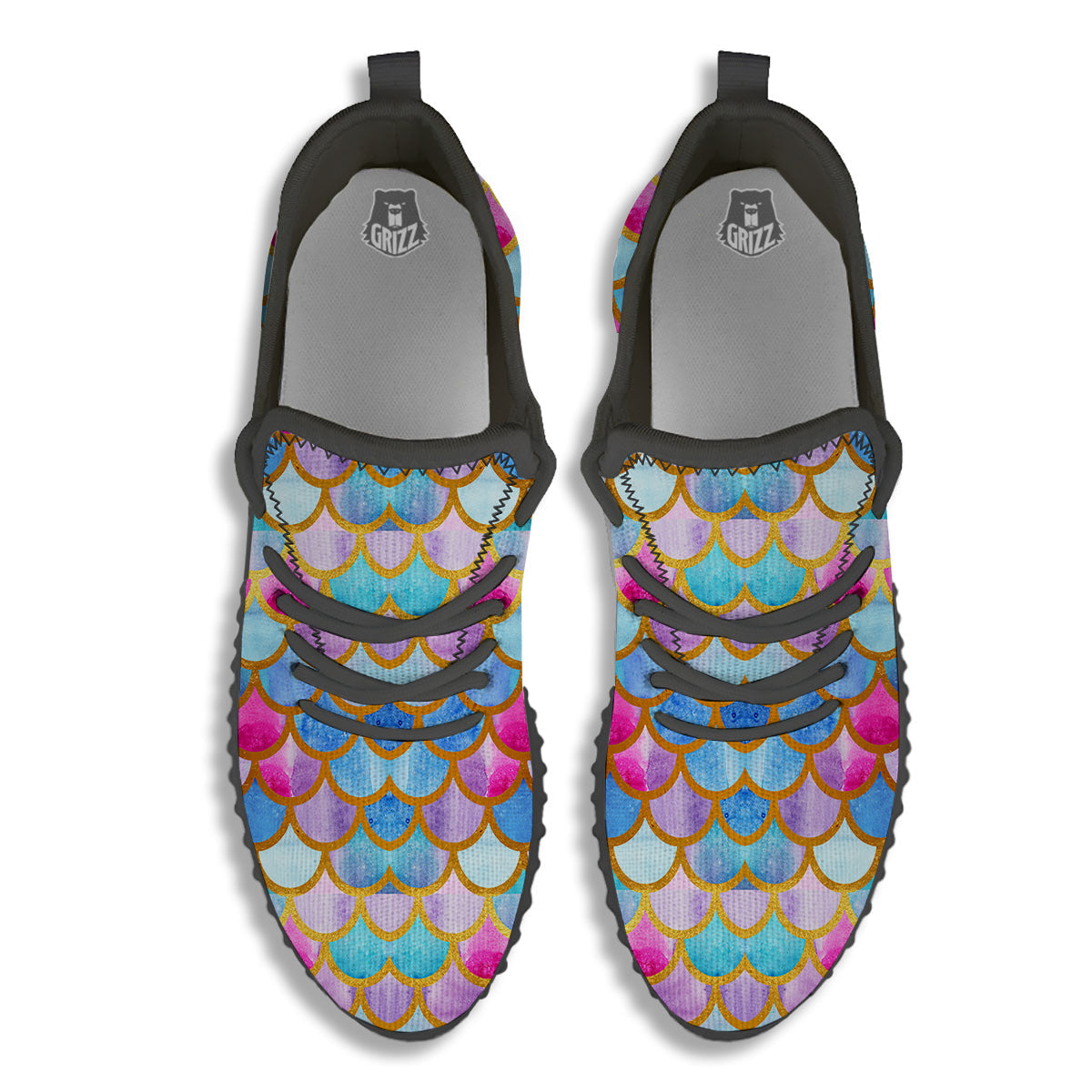 Mermaid Colorful Print Pattern Black Walking Shoes-grizzshop