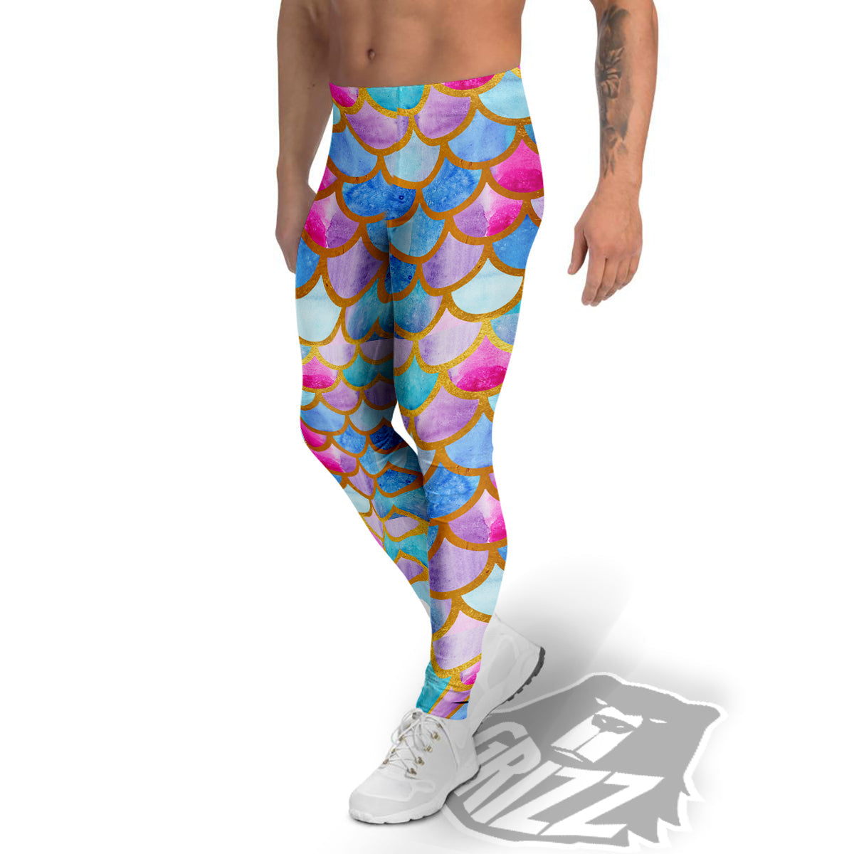 Mermaid Colorful Print Pattern Men's Leggings-grizzshop