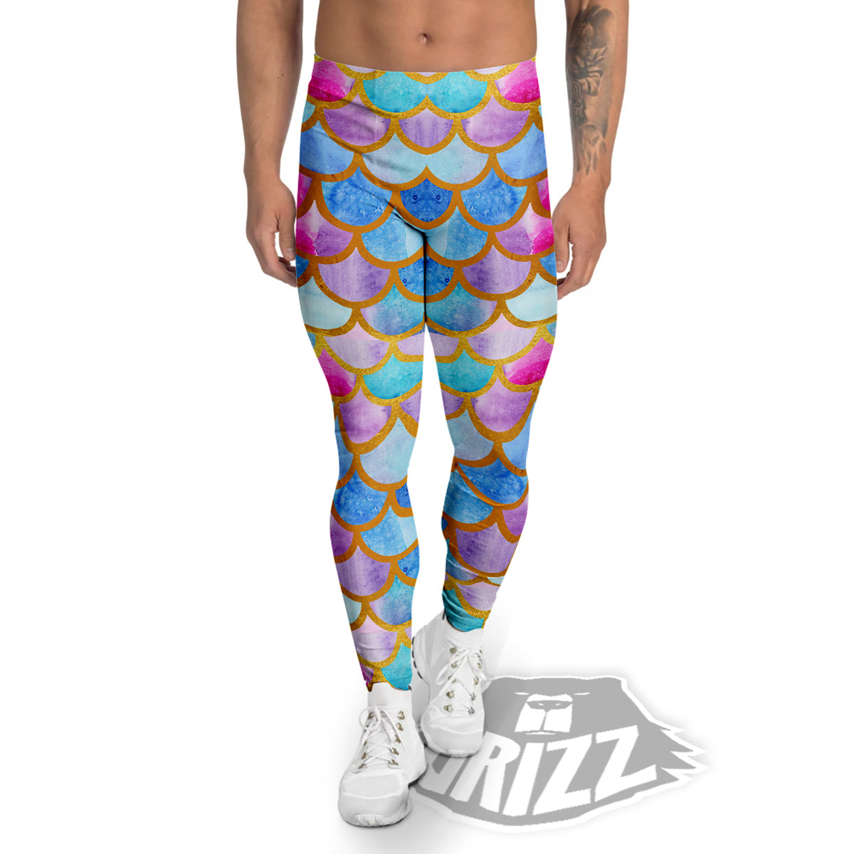 Mermaid Colorful Print Pattern Men's Leggings-grizzshop