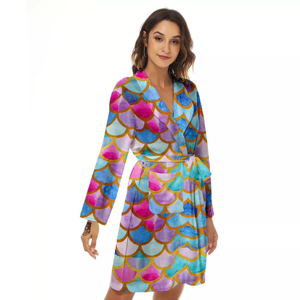 Mermaid Colorful Print Pattern Women's Robe-grizzshop