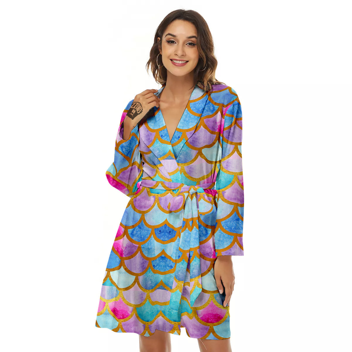 Mermaid Colorful Print Pattern Women's Robe-grizzshop