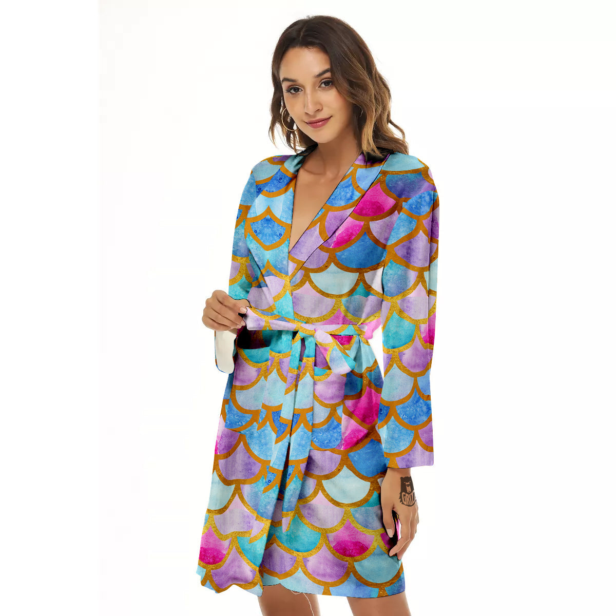 Mermaid Colorful Print Pattern Women's Robe-grizzshop