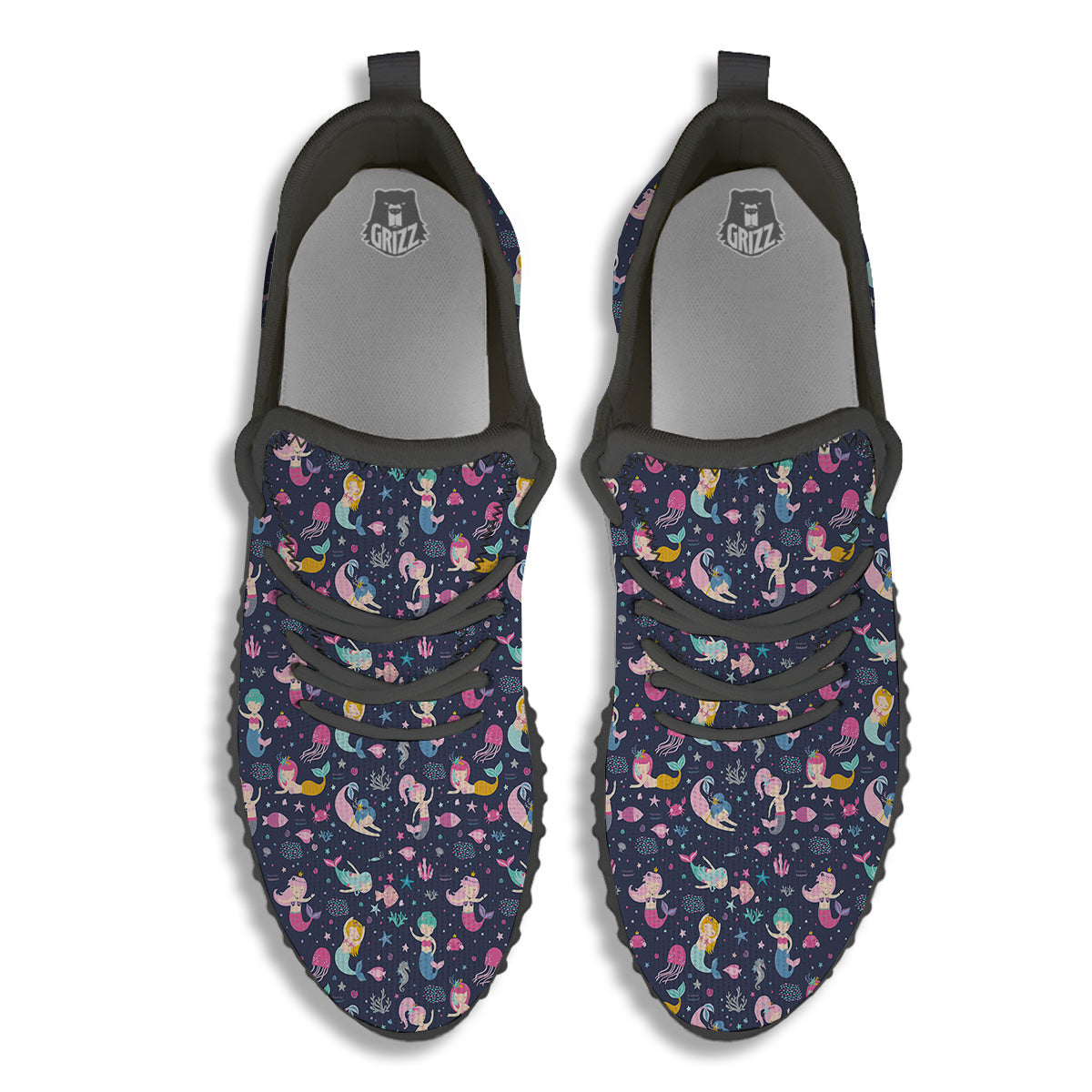 Mermaid Cute Print Pattern Black Walking Shoes-grizzshop
