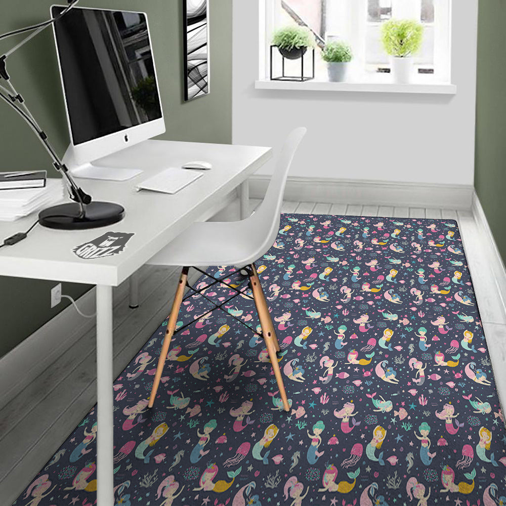 Mermaid Cute Print Pattern Floor Mat-grizzshop