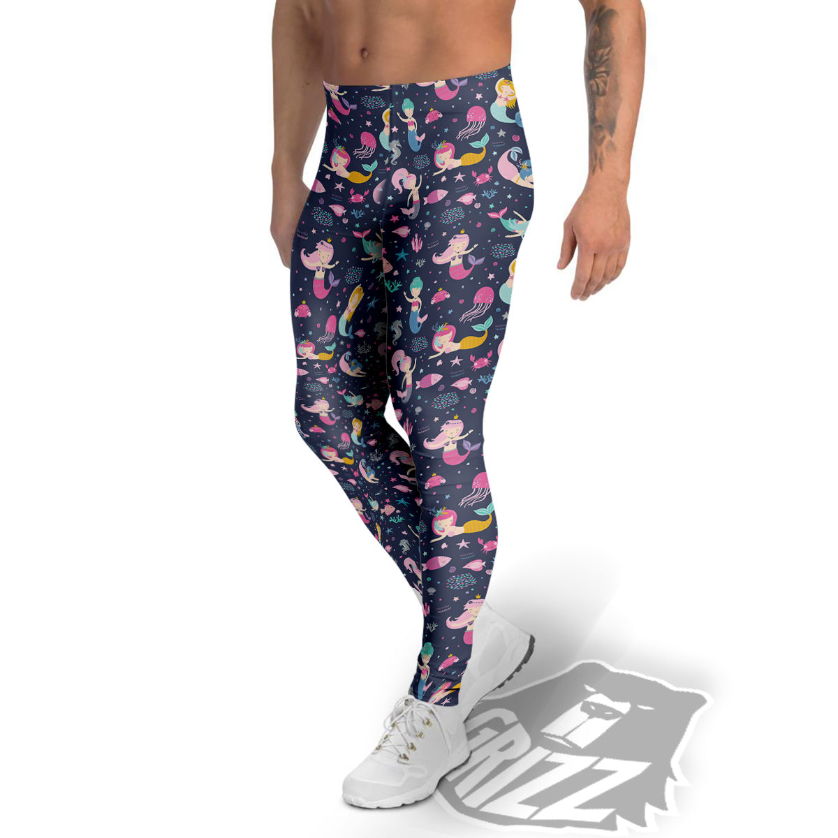 Mermaid Cute Print Pattern Men's Leggings-grizzshop