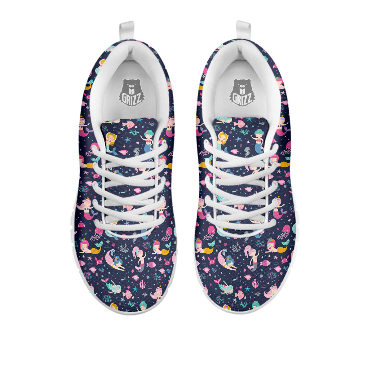 Mermaid Cute Print Pattern White Sneaker-grizzshop