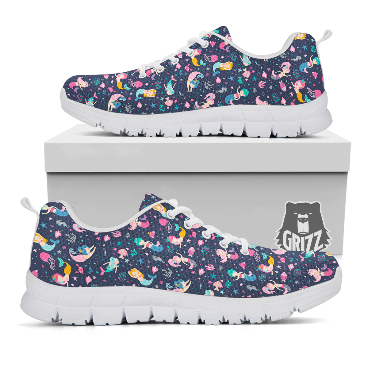 Mermaid Cute Print Pattern White Sneaker-grizzshop