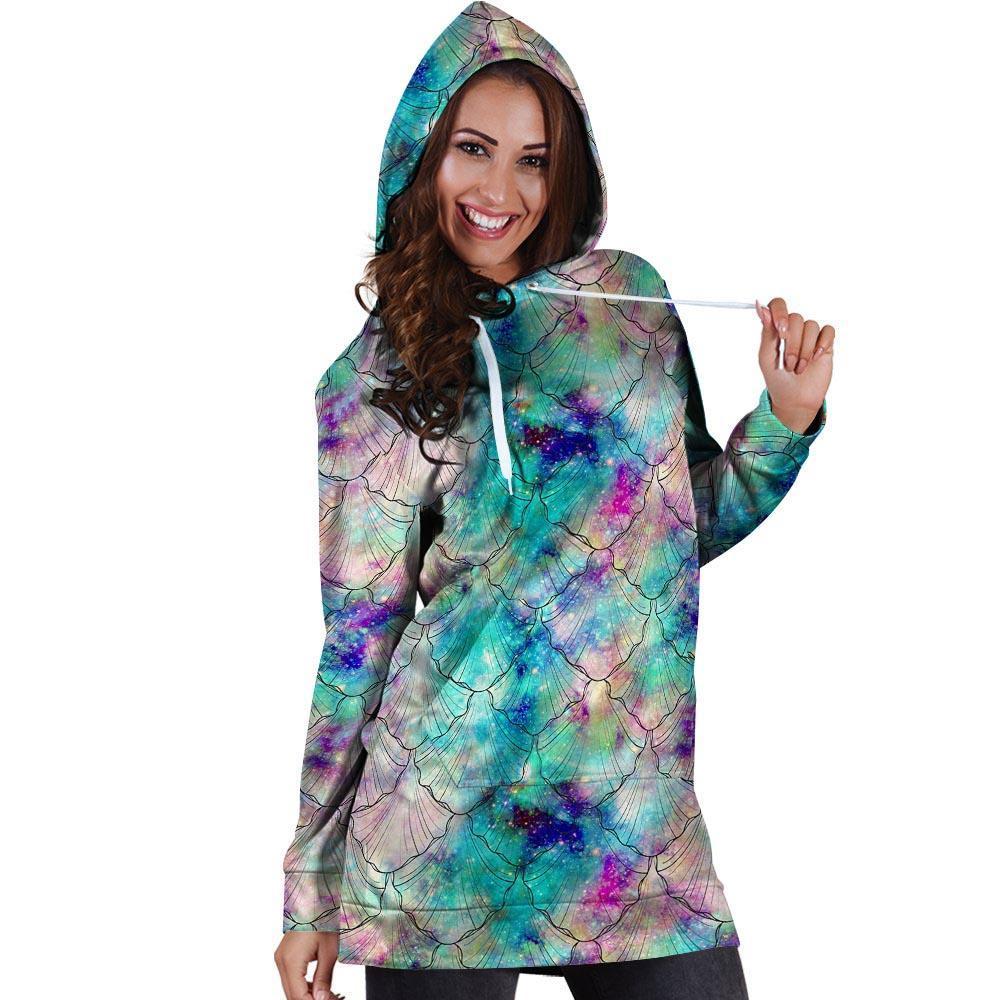 Mermaid Galaxy Print Hoodie Dress-grizzshop