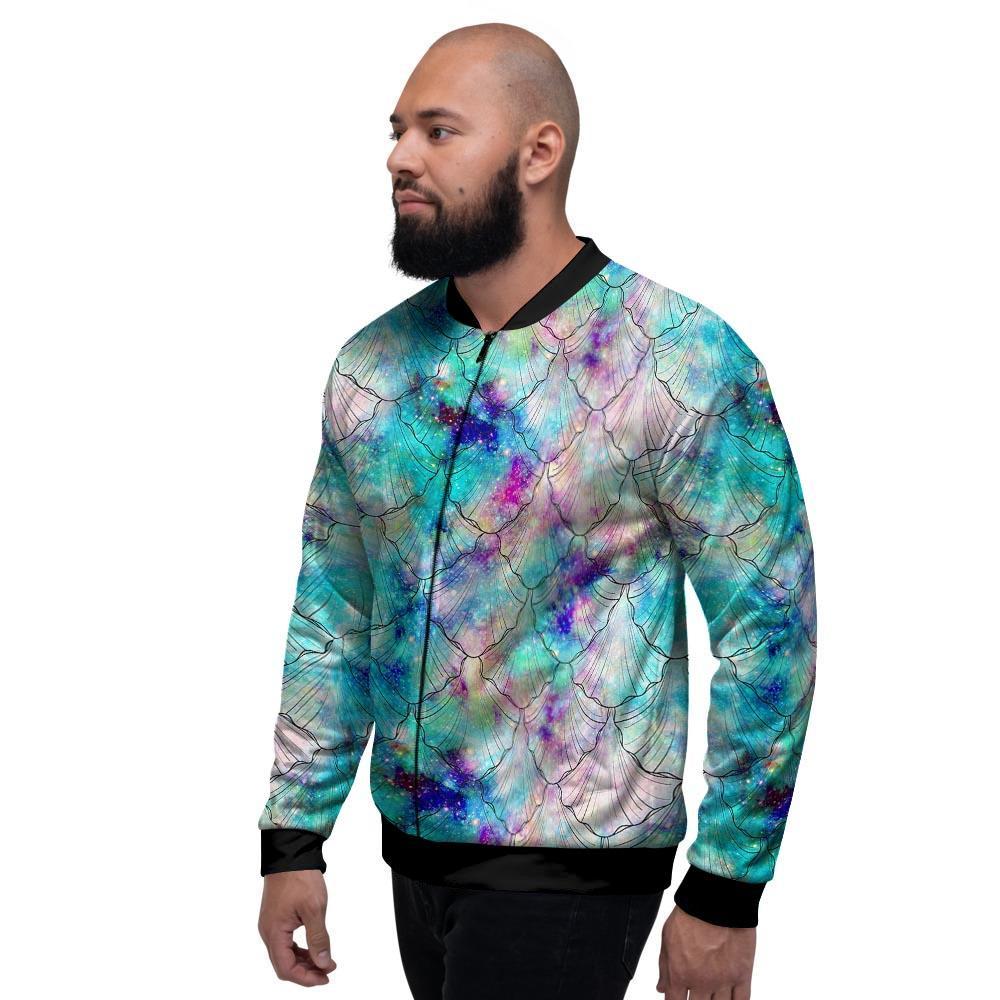 Mermaid Galaxy Print Men's Bomber Jacket-grizzshop