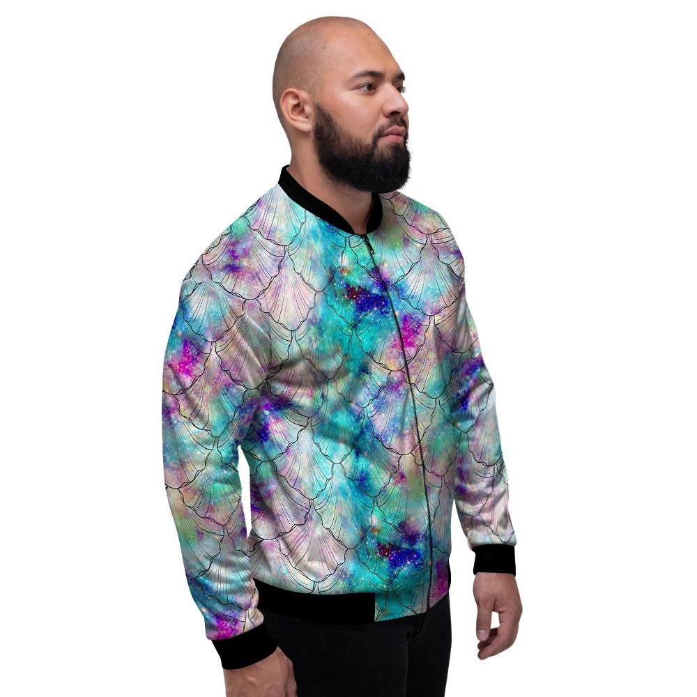 Mermaid Galaxy Print Men's Bomber Jacket-grizzshop