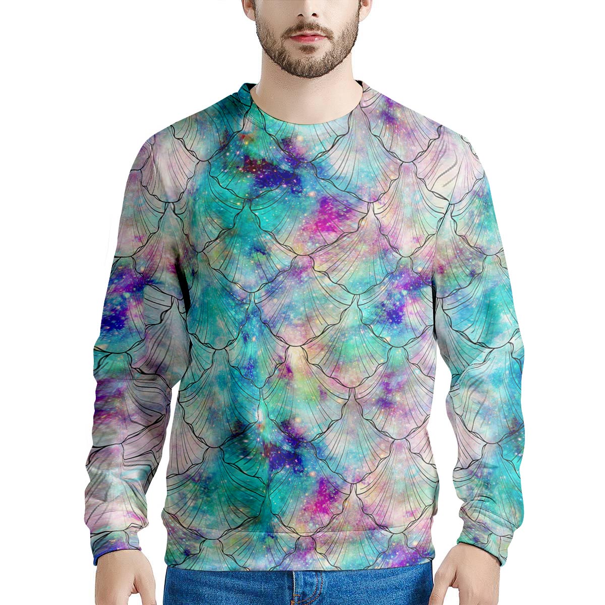 Mermaid Galaxy Print Men's Sweatshirt-grizzshop