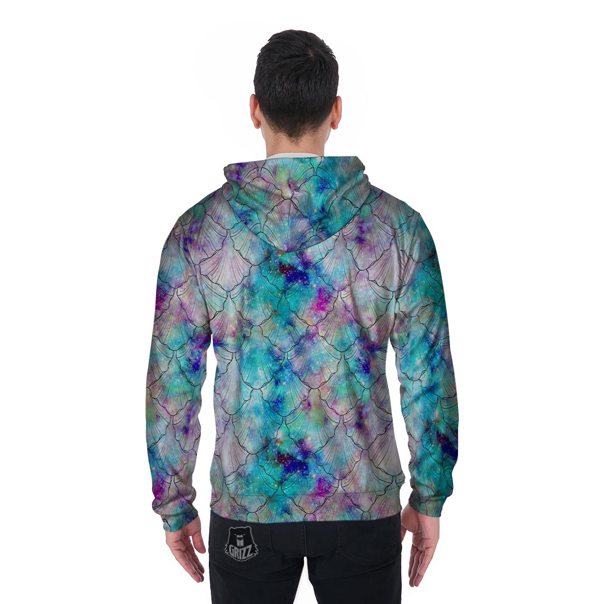 Mermaid Galaxy Print Men's Zip Up Hoodie-grizzshop