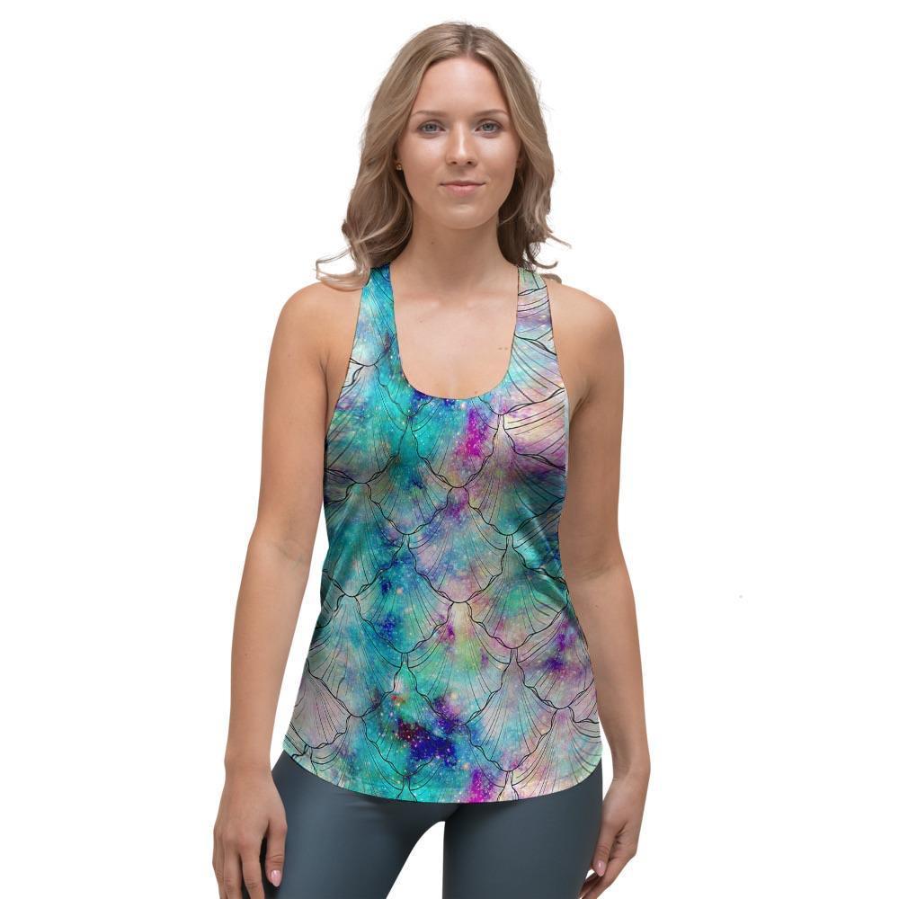 Mermaid Galaxy Print Women's Racerback Tank Top-grizzshop